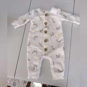 Like New Rabbit + Bear Fox Stars Long Sleeve Pants Onesie Unisex 0-3 M Baby